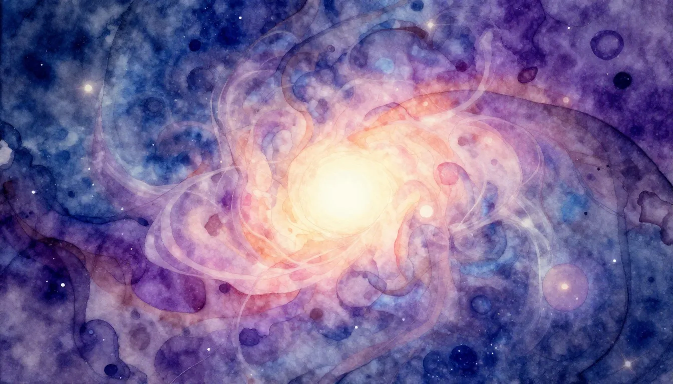 Vibrant watercolor style. A cosmic, abstract cover art. Emph...