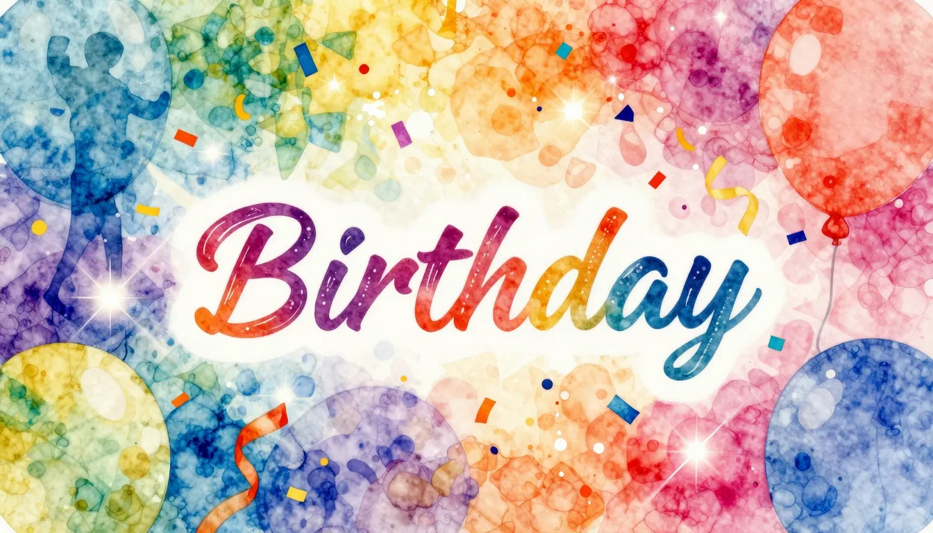 Vibrant watercolor style. Disco album cover for a birthday s...