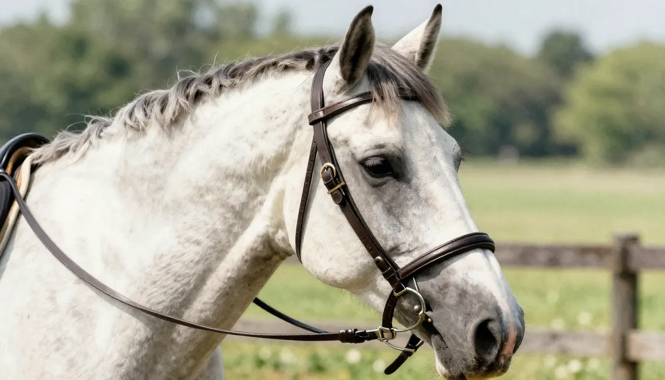 Watercolor style. Close-up of a beautiful horse's head with ...