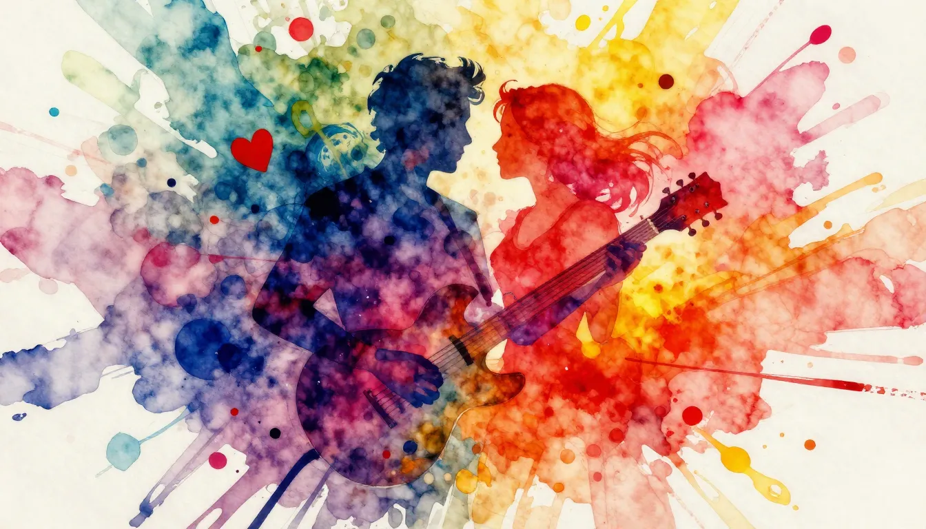 Vibrant watercolor style. Rock album cover: vibrant, energet...