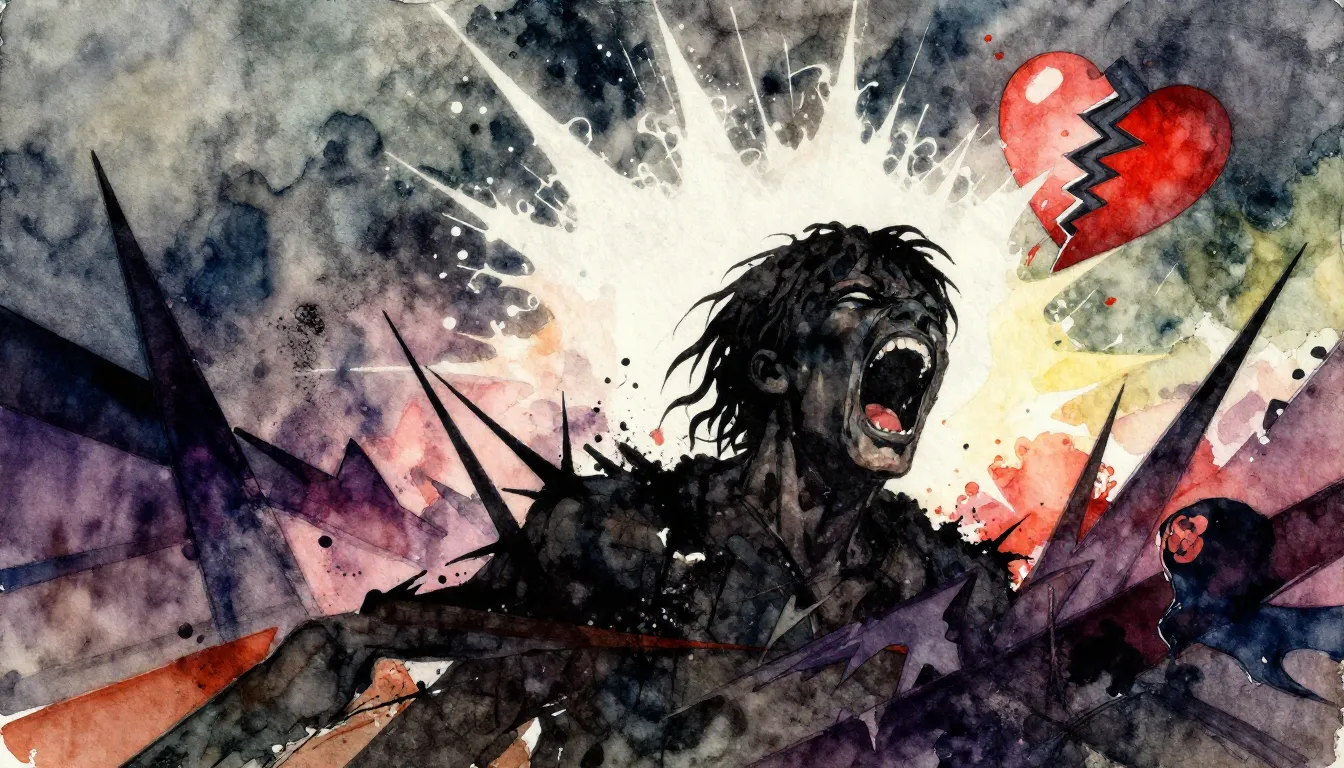 Vibrant watercolor style. Heavy metal album cover, abstract,...