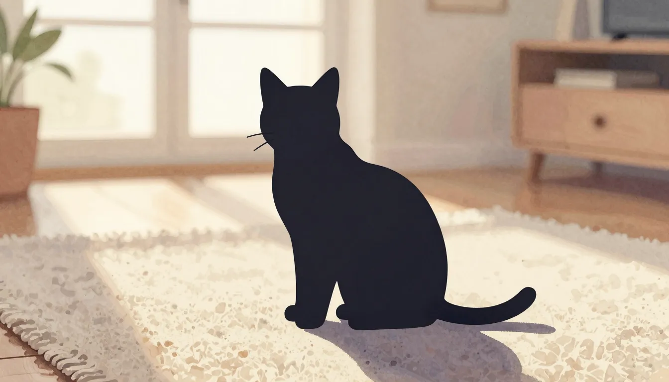 Watercolor style. Silhouette of a cat sitting on a thick tex...