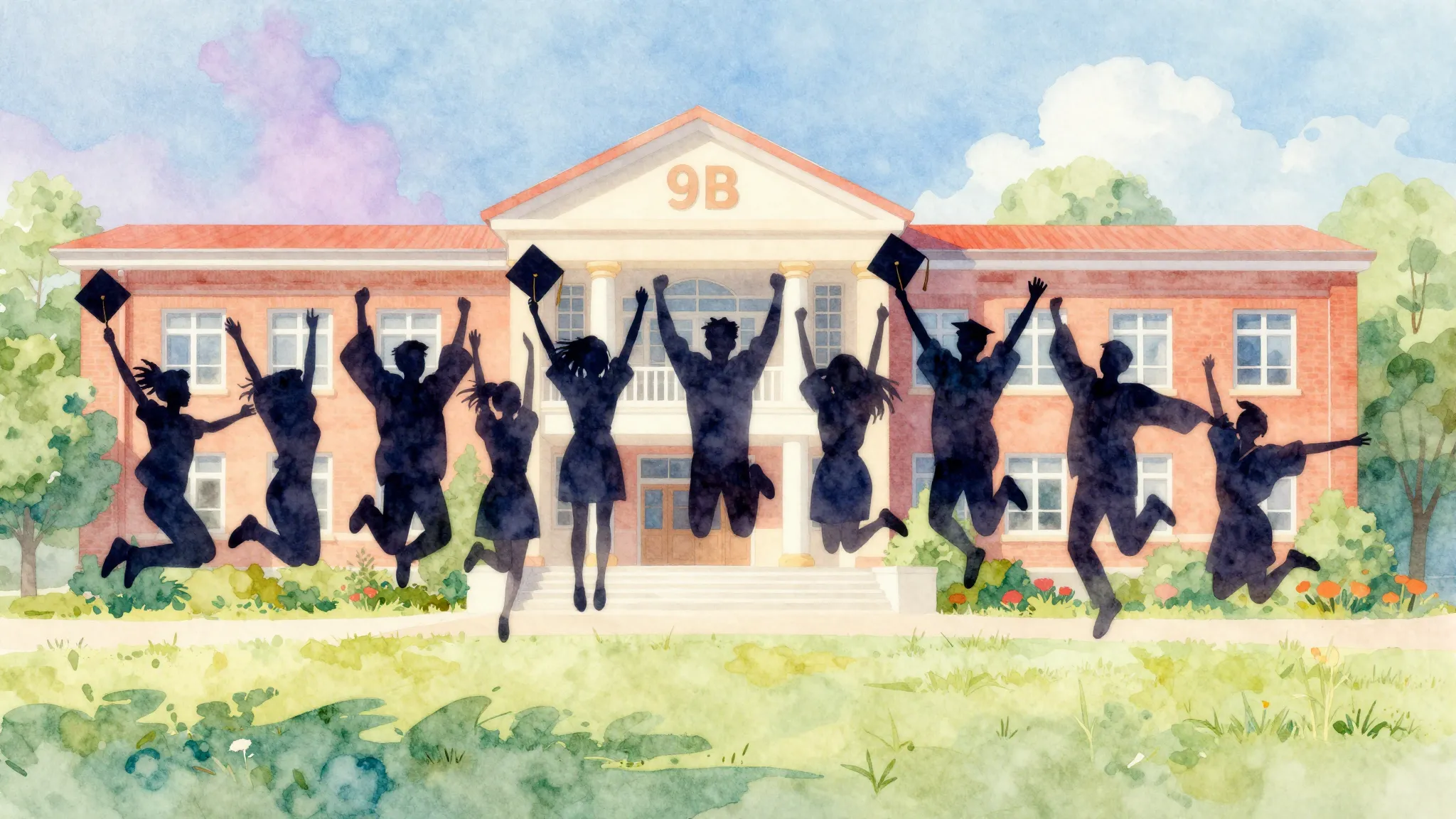 Vibrant watercolor style. Pop song cover. School graduation,...