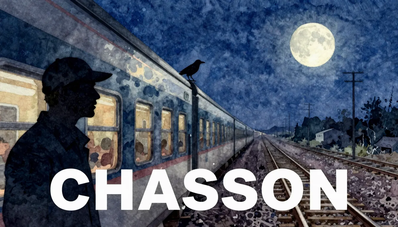 Vibrant watercolor style. Chanson album cover: dark, cold, l...