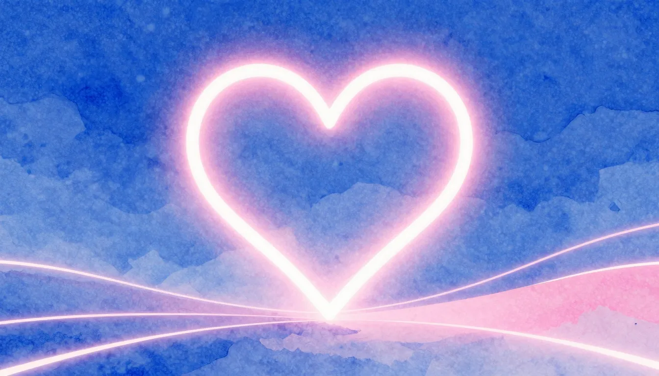 Watercolor style. A glowing abstract heart silhouette in a d...