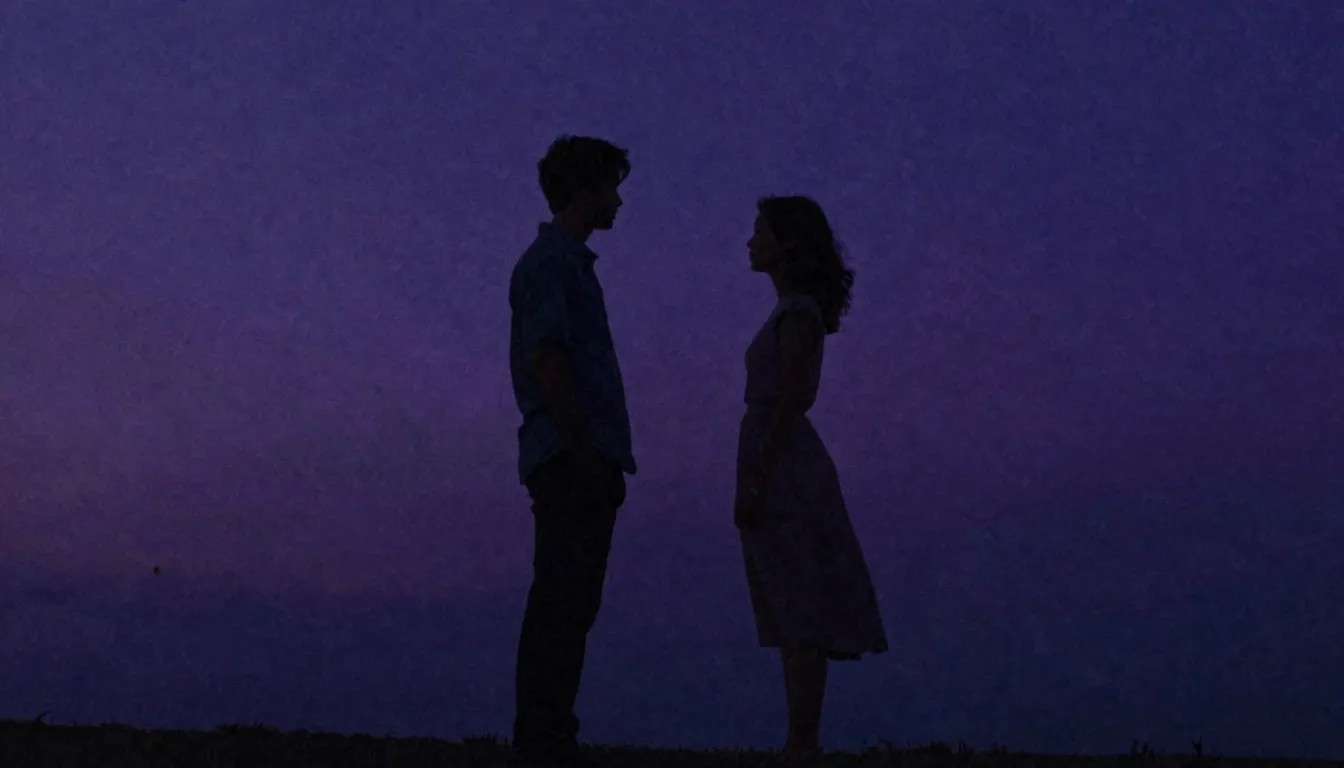 Watercolor style. Two silhouettes of a man and a woman stand...