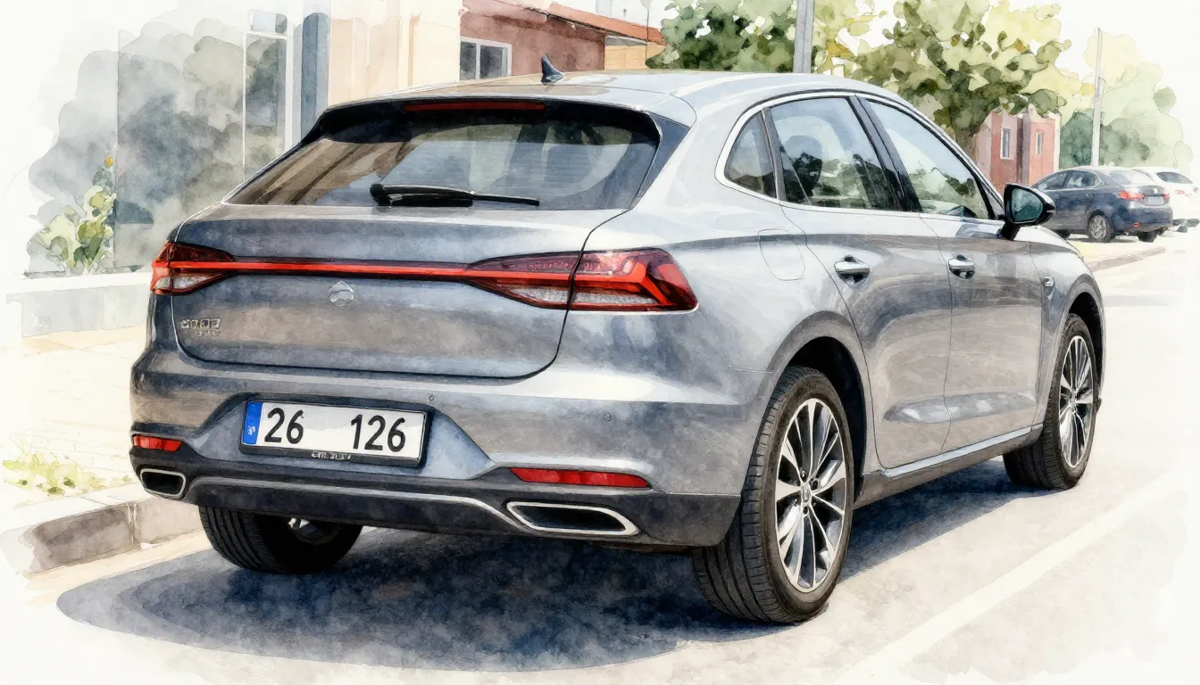 Watercolor style. A modern car parked on a sunny Stavropol s...