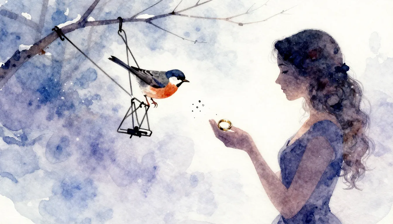 Vibrant watercolor style. Folk song cover: winter, a bird br...