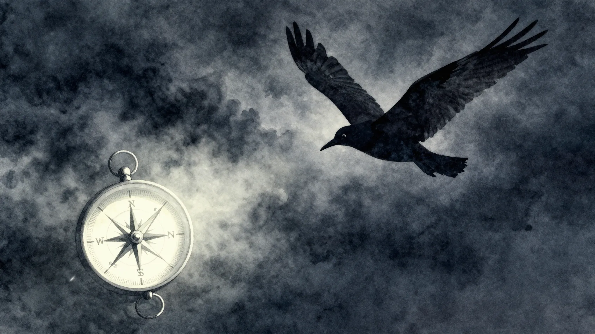 Watercolor style. A silhouette of a bird flying towards a gl...