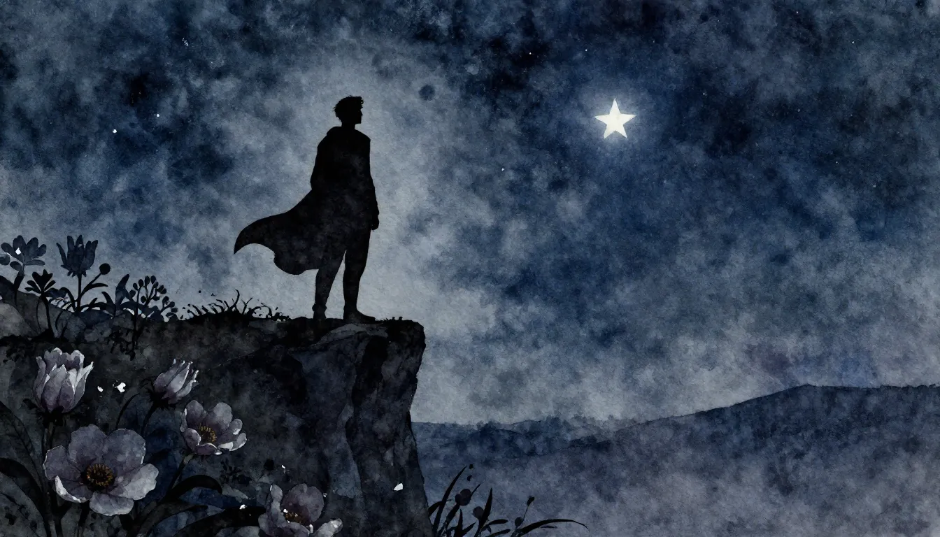 Watercolor style. Silhouette of a proud figure standing on a...