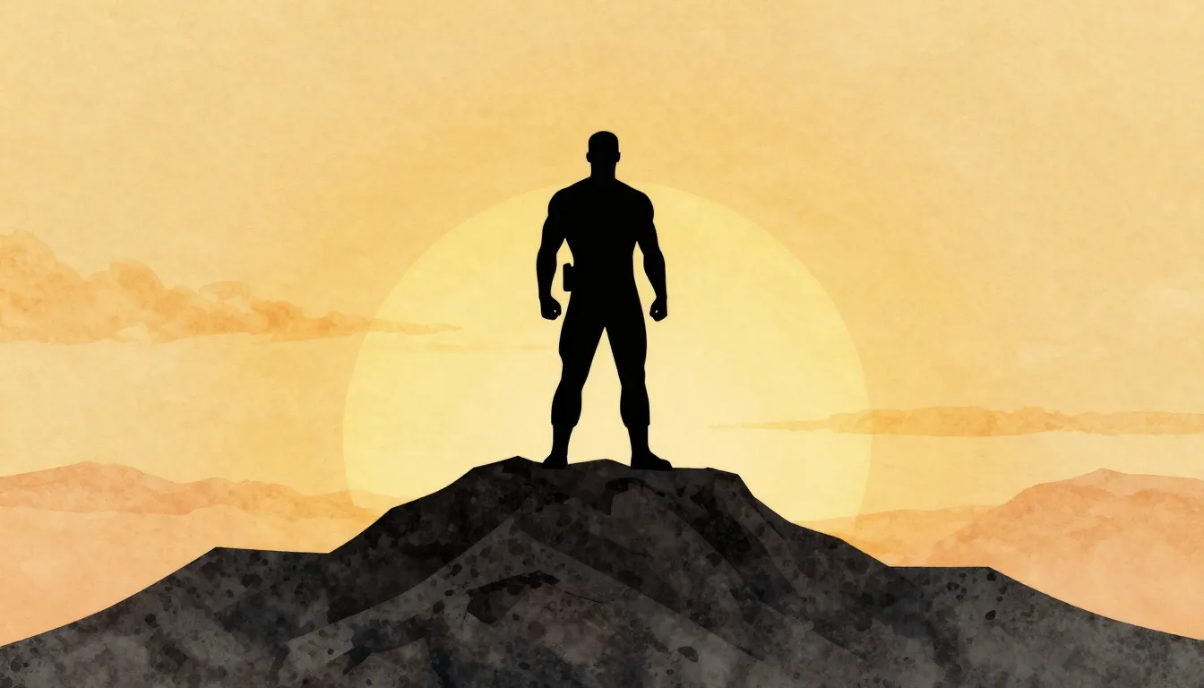 Watercolor style. A minimalist silhouette of a strong man st...