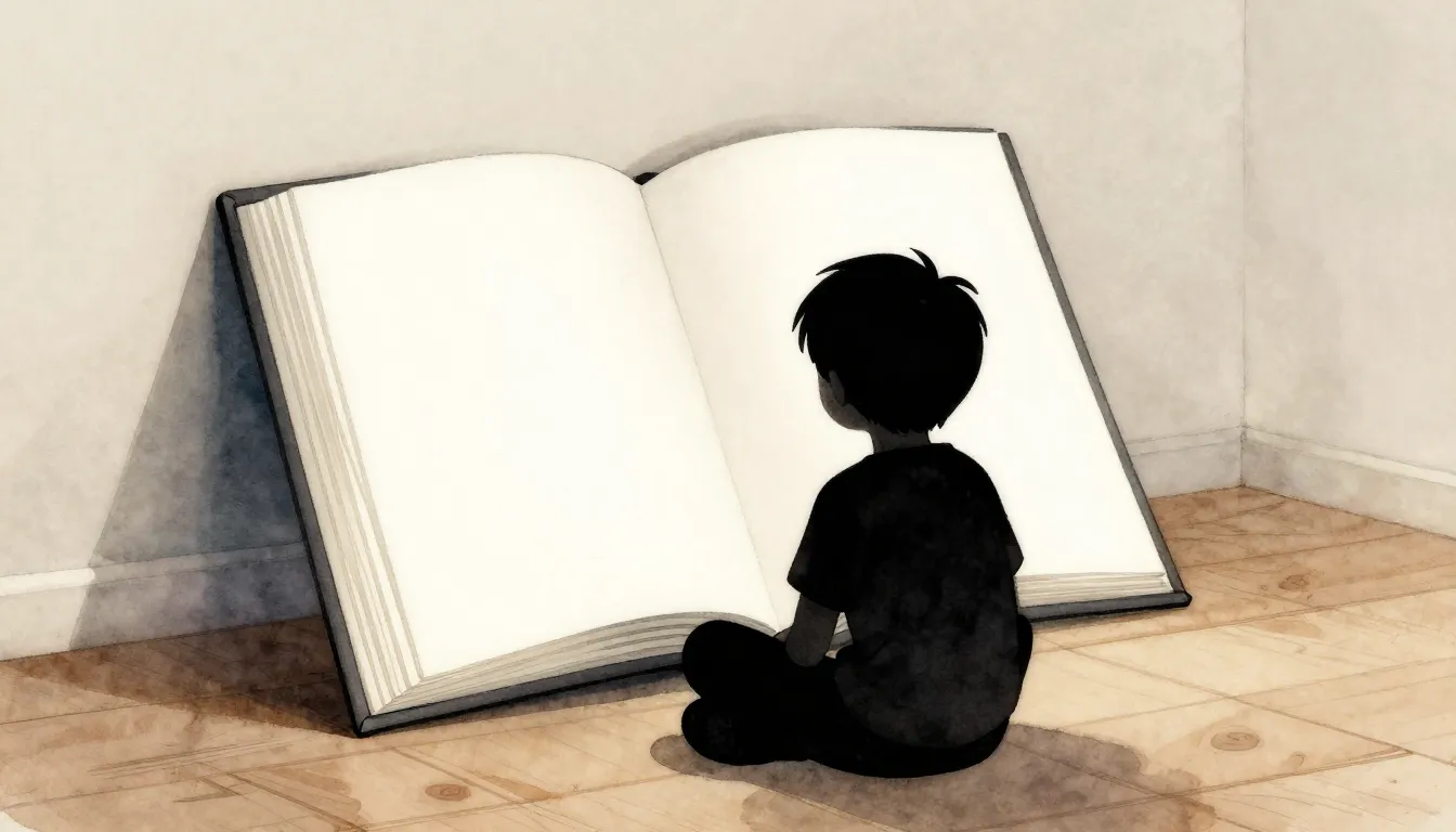 Watercolor style. Silhouette of a child sitting on a wooden ...