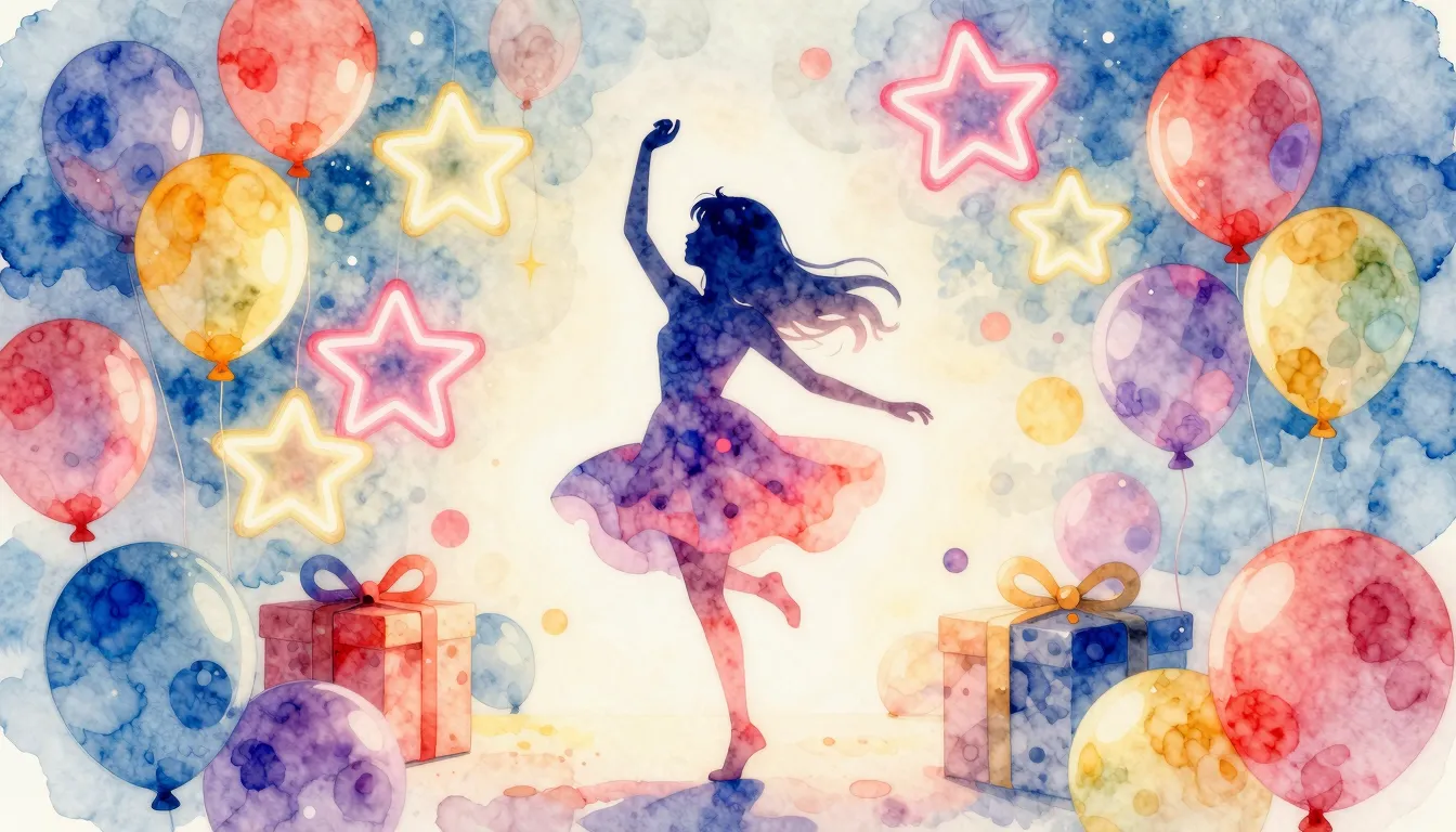 Watercolor style. A bright festive scene with a silhouette o...
