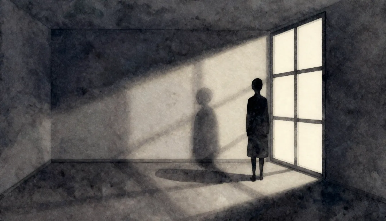 Watercolor style. Two abstract silhouettes drifting apart in...
