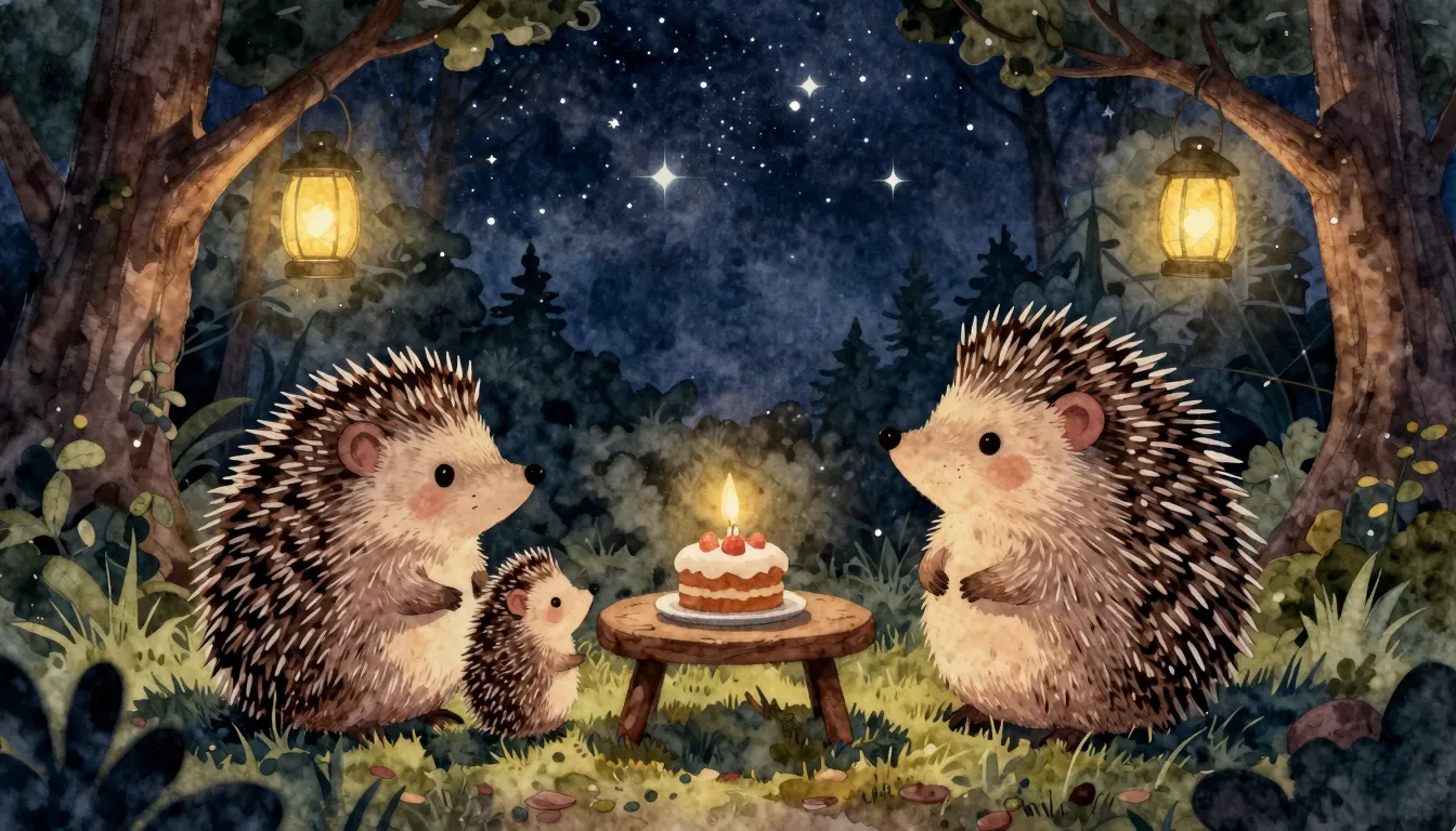 Watercolor style. A cozy family of hedgehog silhouettes cele...