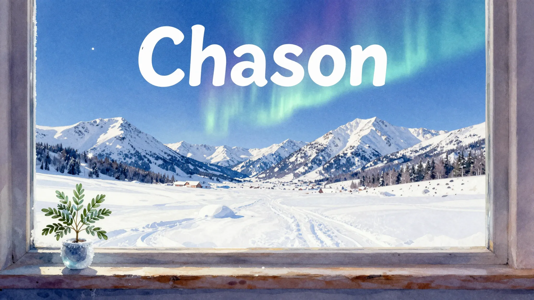 Vibrant watercolor style. Chanson album cover: vast snowy no...