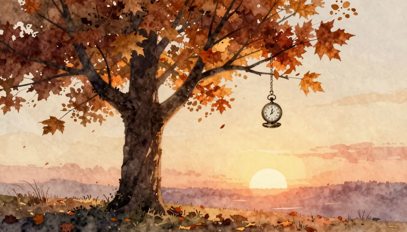 Watercolor style. A silhouette of a lonely tree with falling...