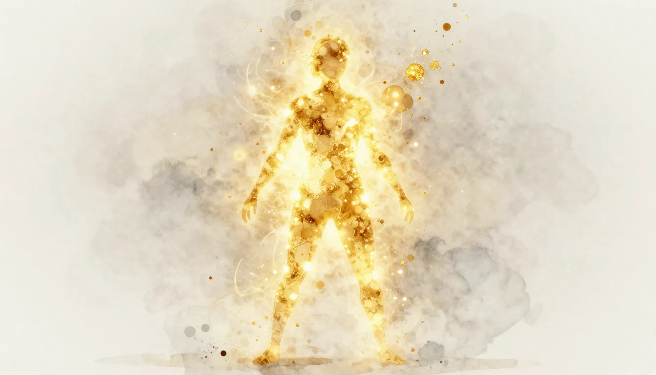 Watercolor style. Abstract glowing human silhouette filled w...