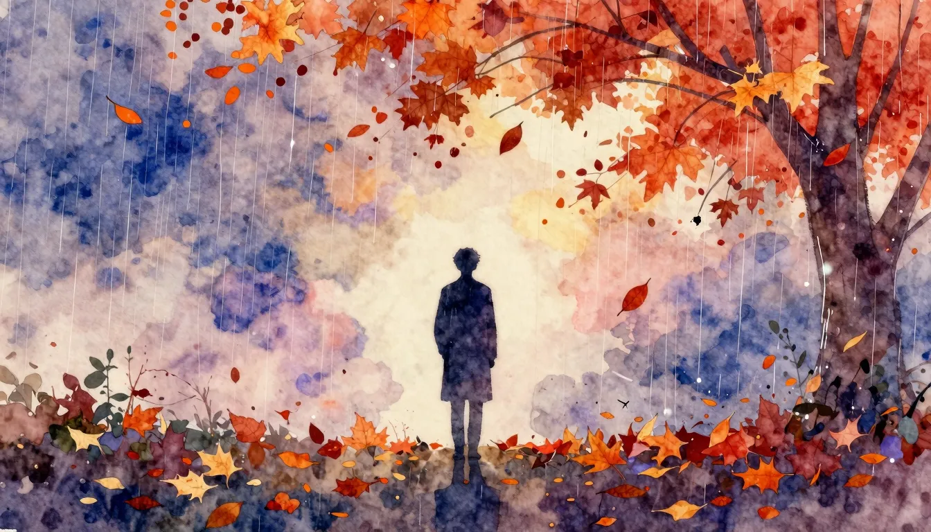 Vibrant watercolor style. K-Pop album cover, melancholic aut...