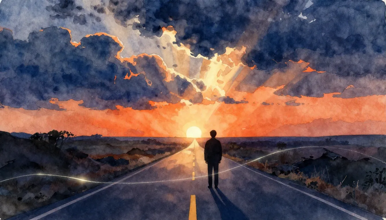 Vibrant watercolor style. Rock album cover. A silhouette of ...