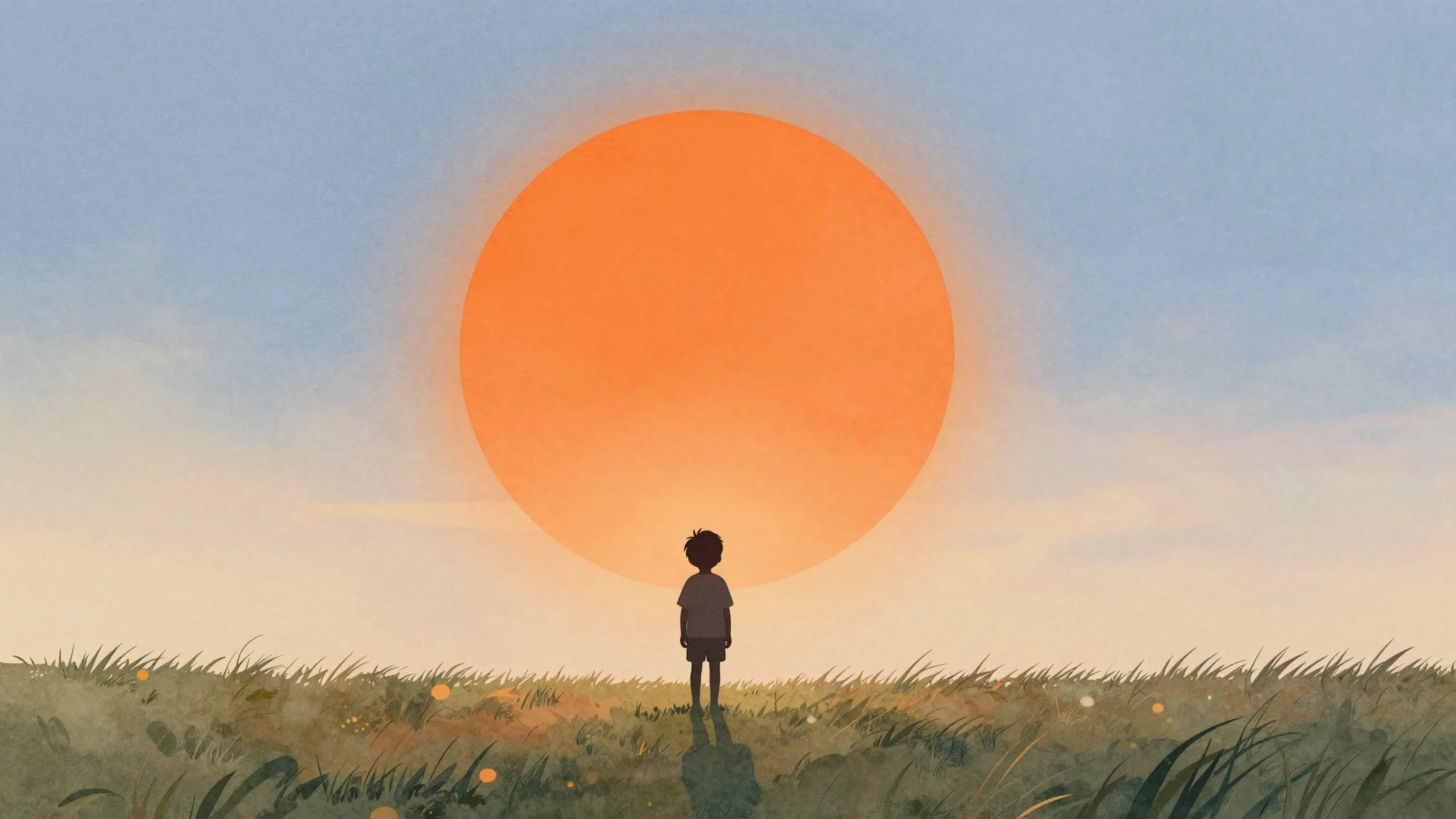 Watercolor style. Silhouette of a small child standing in a ...
