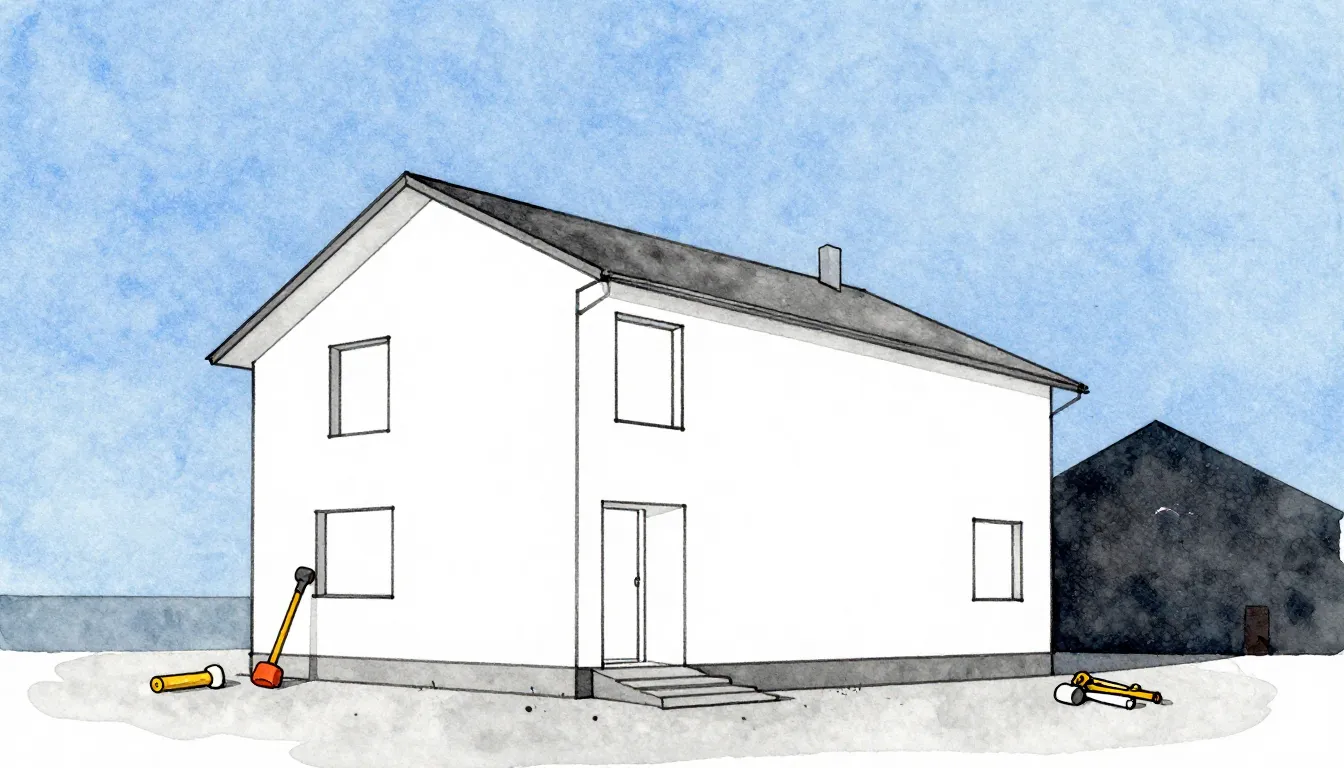 Watercolor style. Minimalist architectural drawing of a mult...