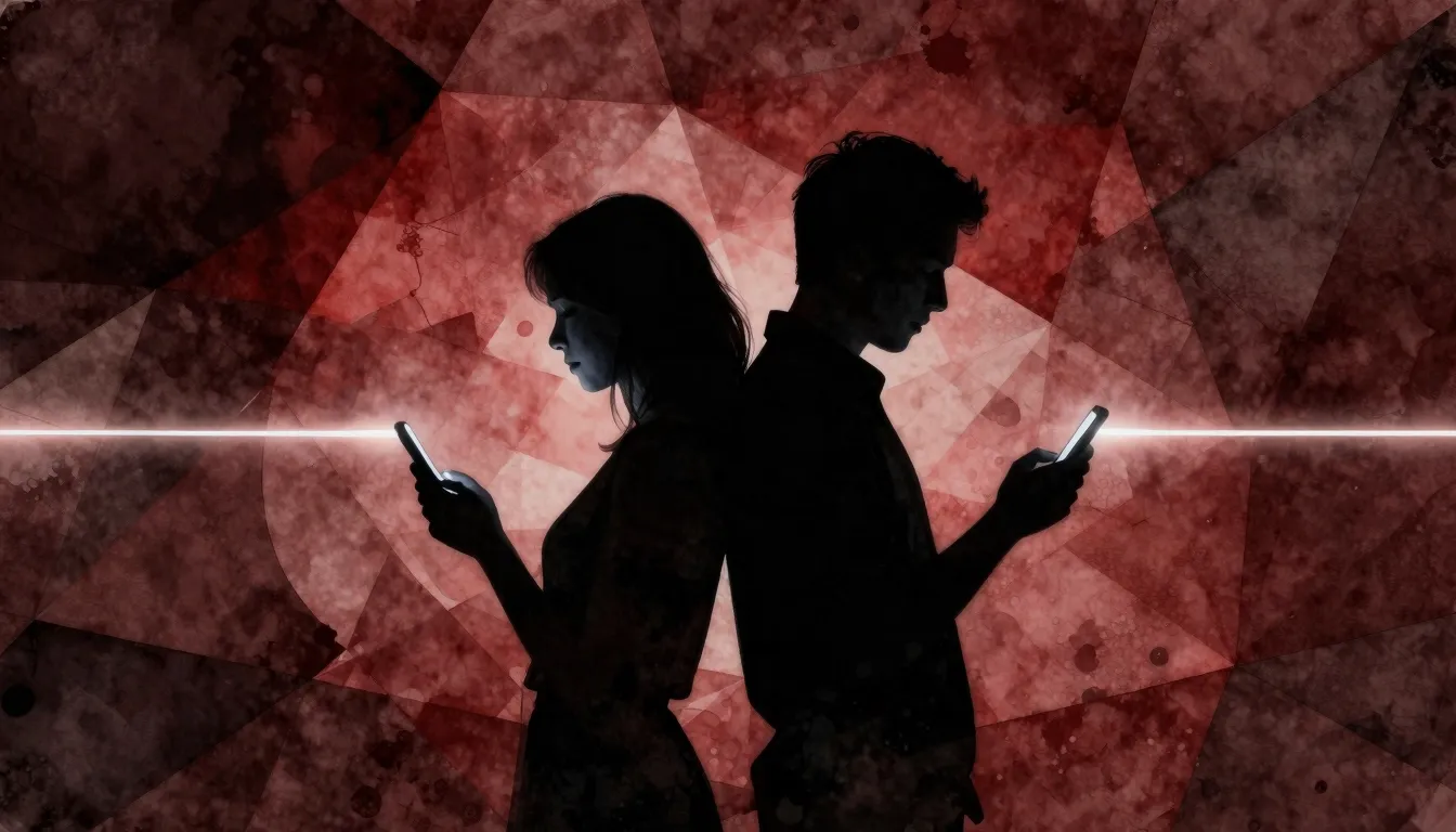 Watercolor style. Silhouette of a couple separated by a glow...