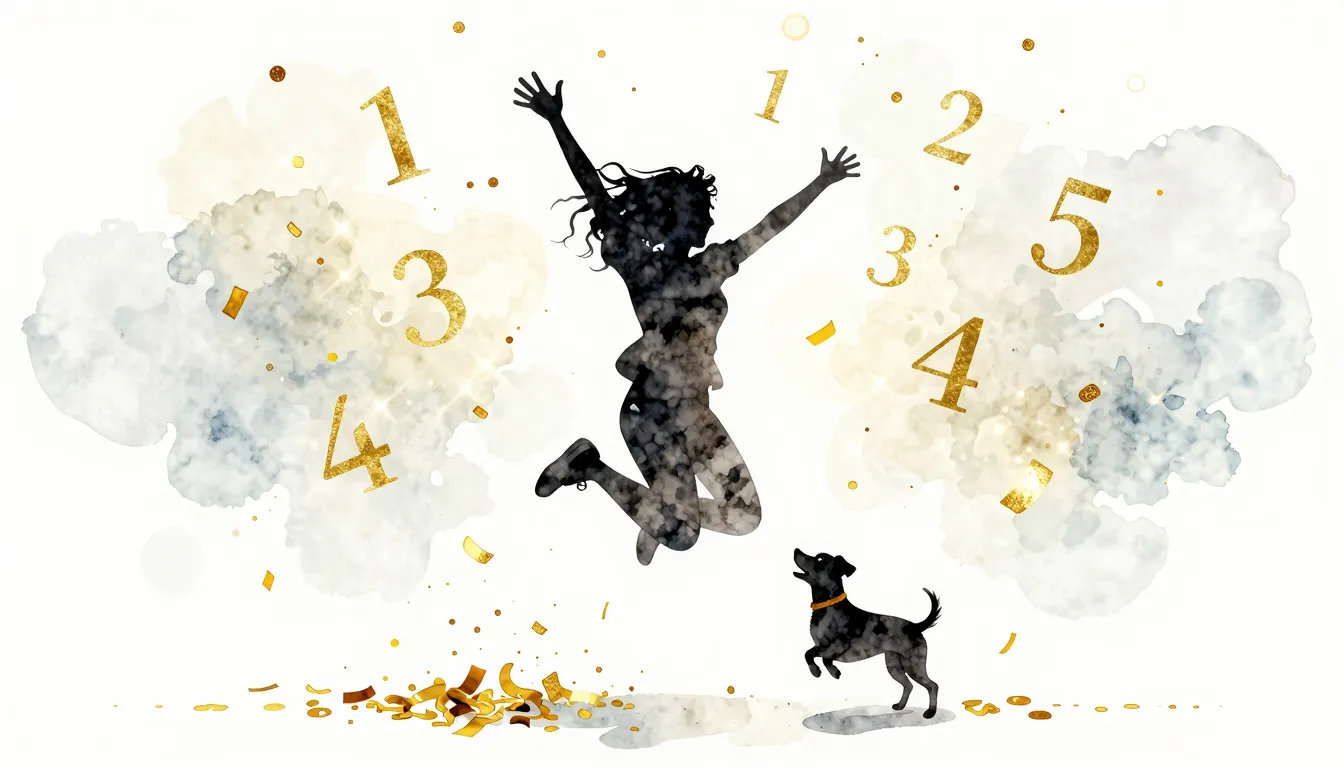 Watercolor style. Silhouette of a joyful person and a small ...