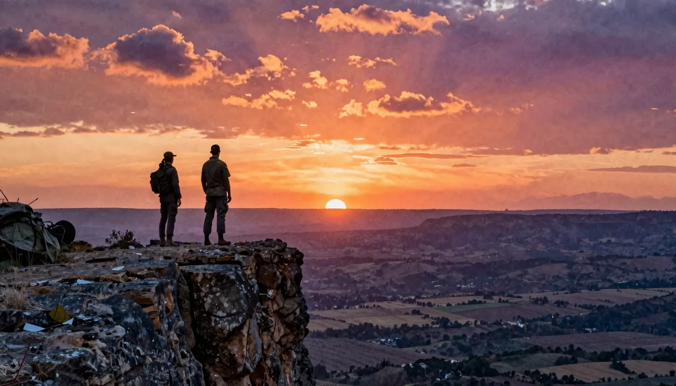 Watercolor style. A silhouette of two friends standing on a ...