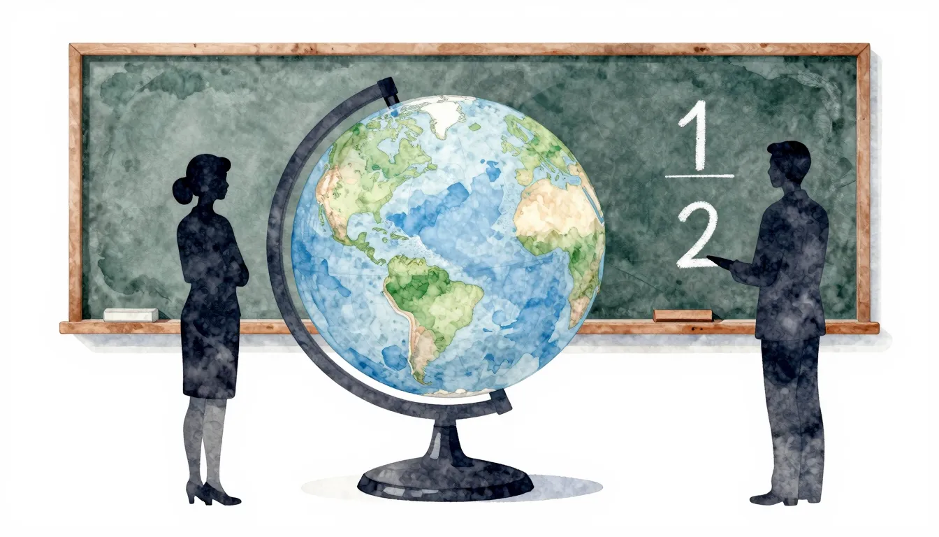 Watercolor style. Silhouettes of two teachers standing near ...