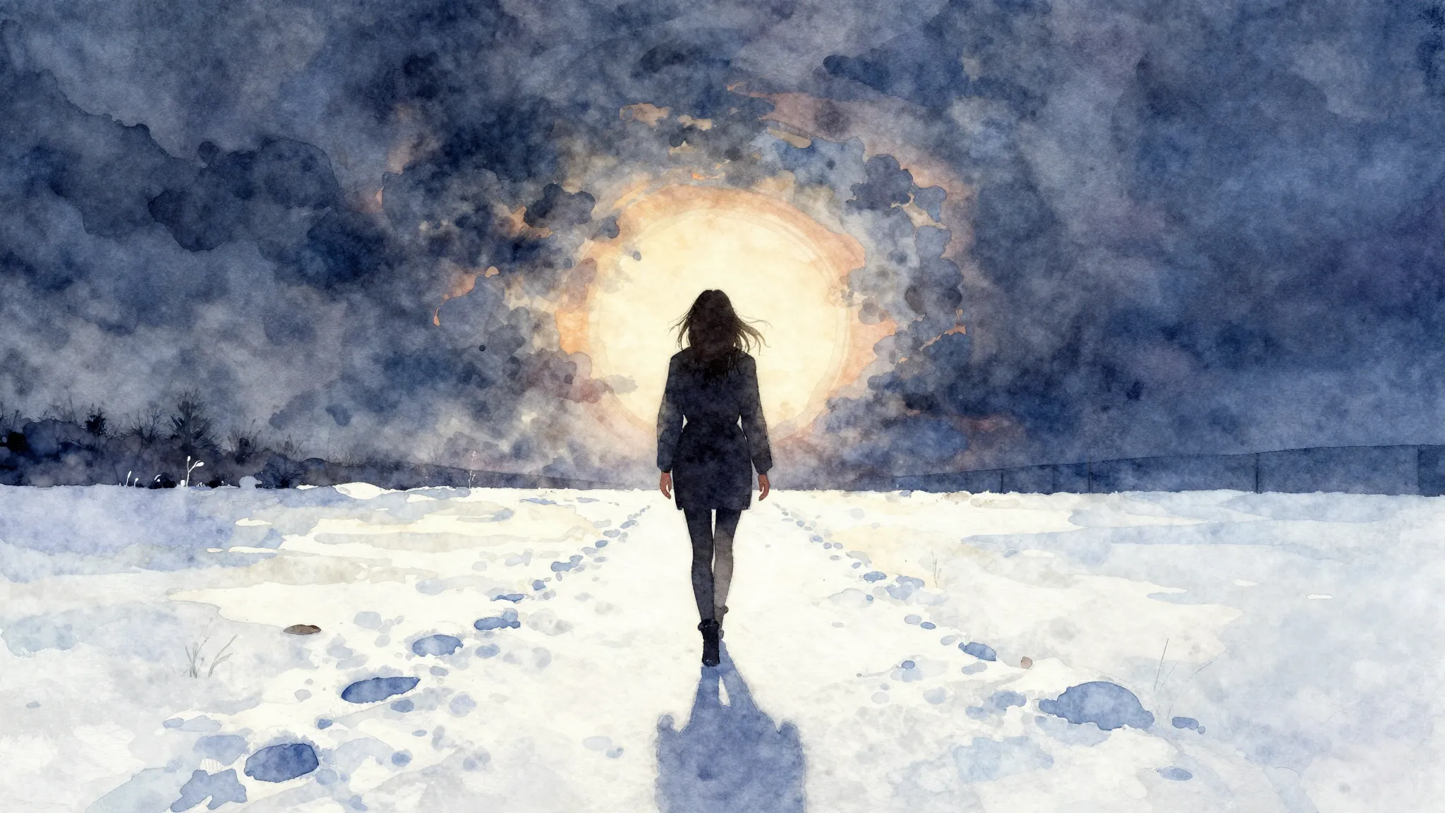 Vibrant watercolor style. Rock album cover: silhouette of a ...