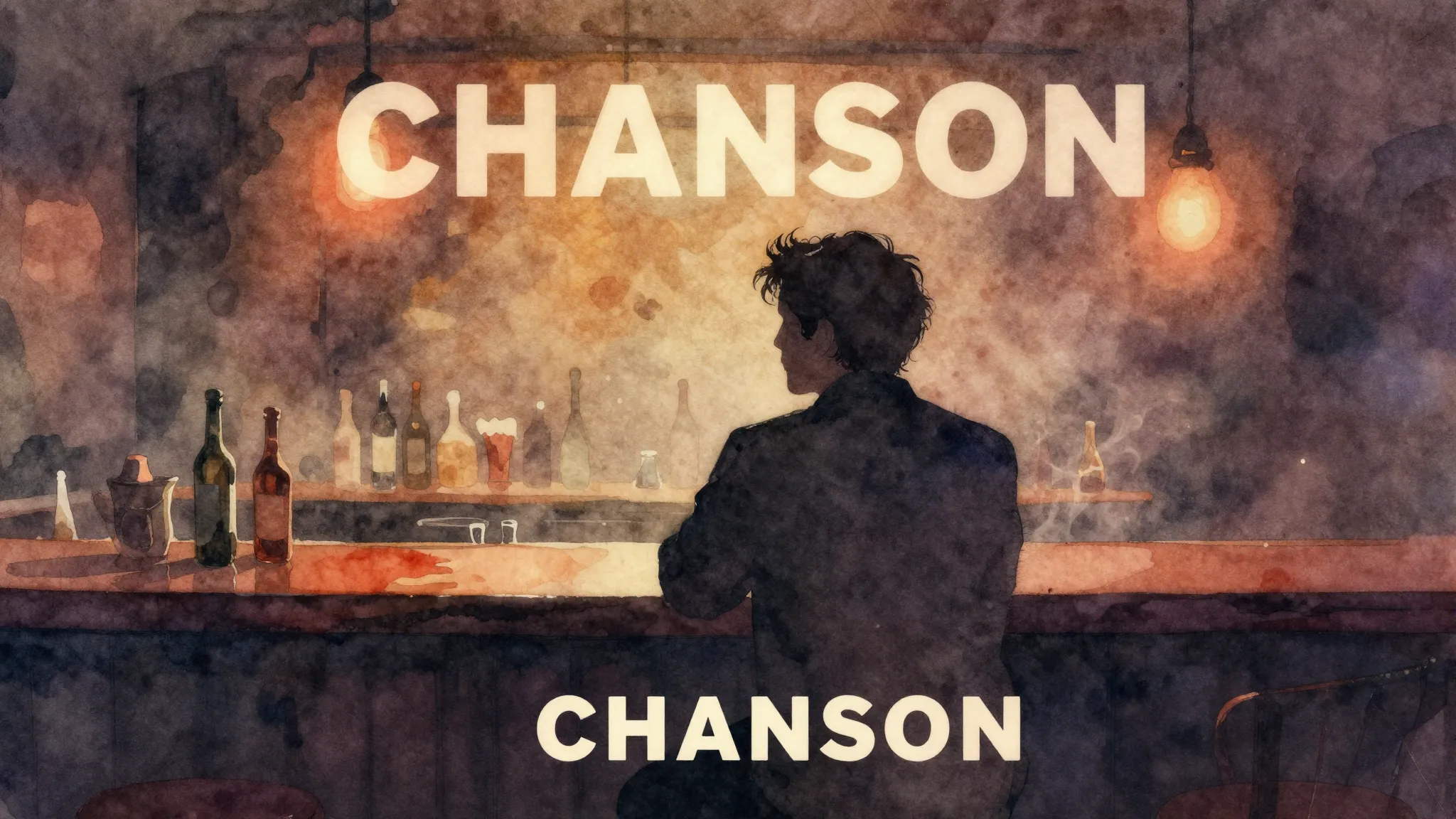 Vibrant watercolor style. Chanson album cover. Melancholic, ...