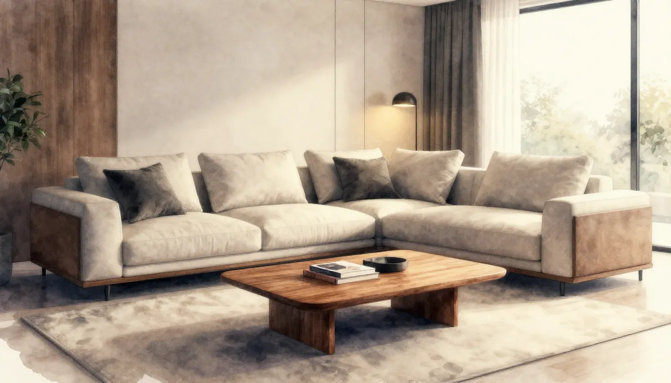 Watercolor style. Modern minimalist living room with a styli...