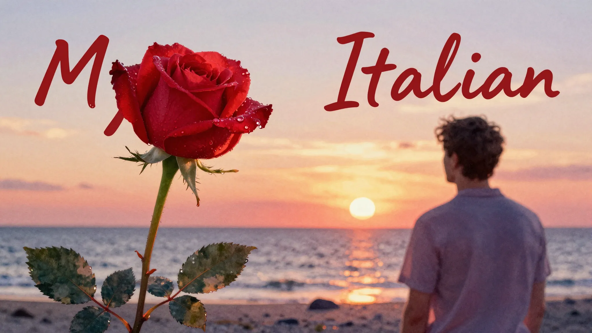 Vibrant watercolor style. Chanson song cover, "My Italian" t...