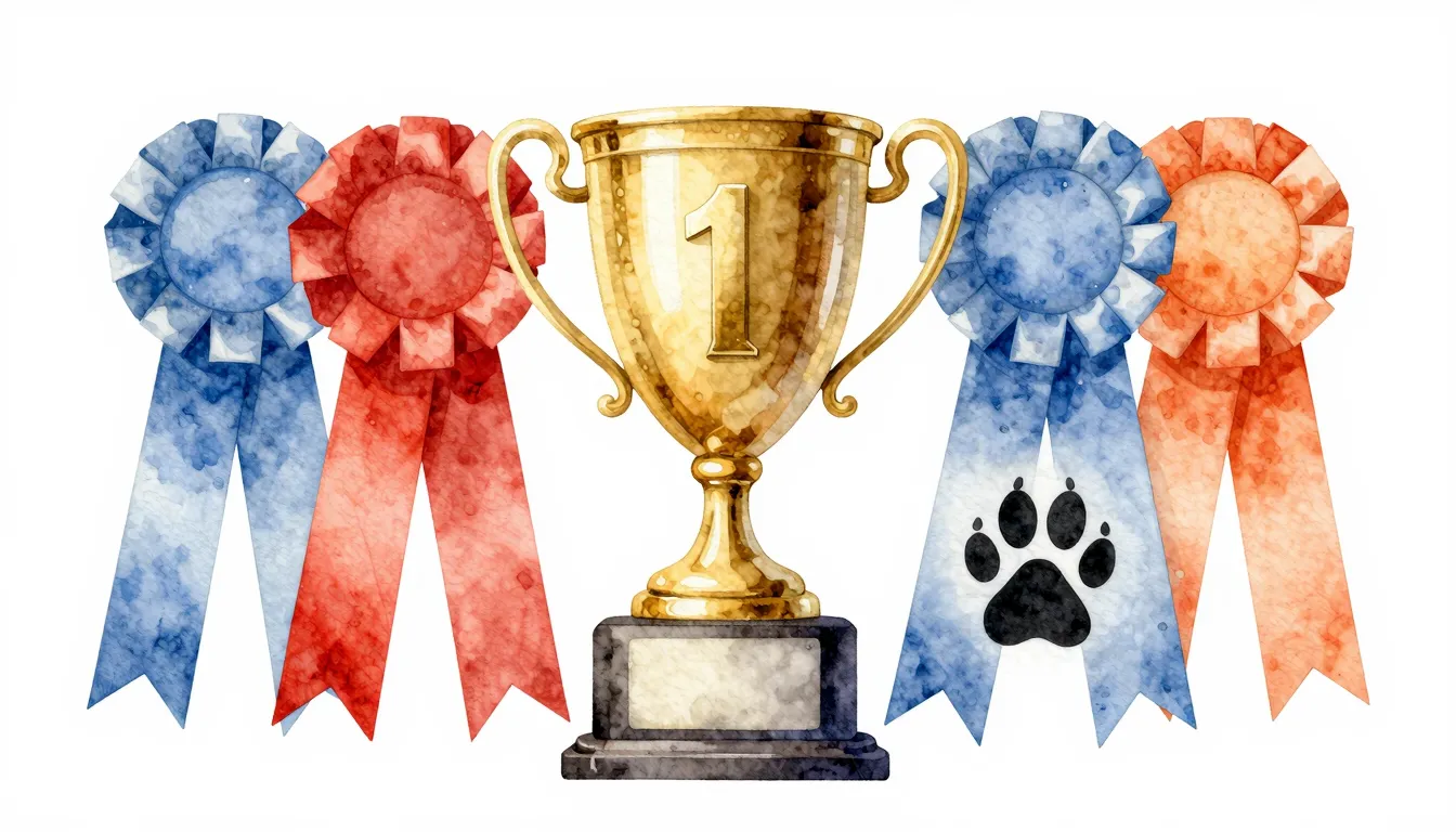 Watercolor style. A golden trophy with a number 1 on it, sur...