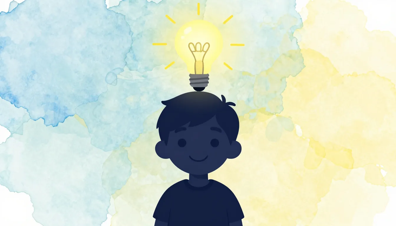 Watercolor style. A dark silhouette of a cheerful boy with a...