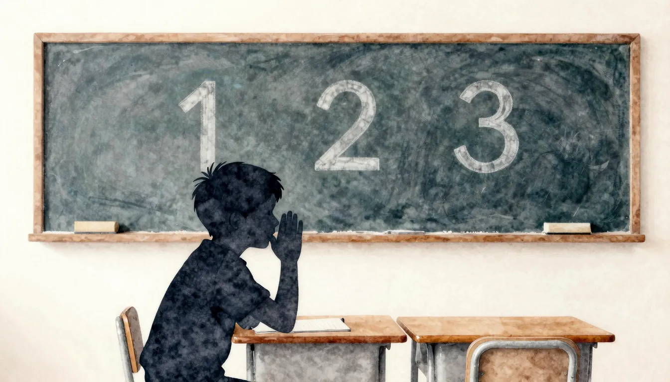 Watercolor style. Silhouette of a boy sitting at a school de...