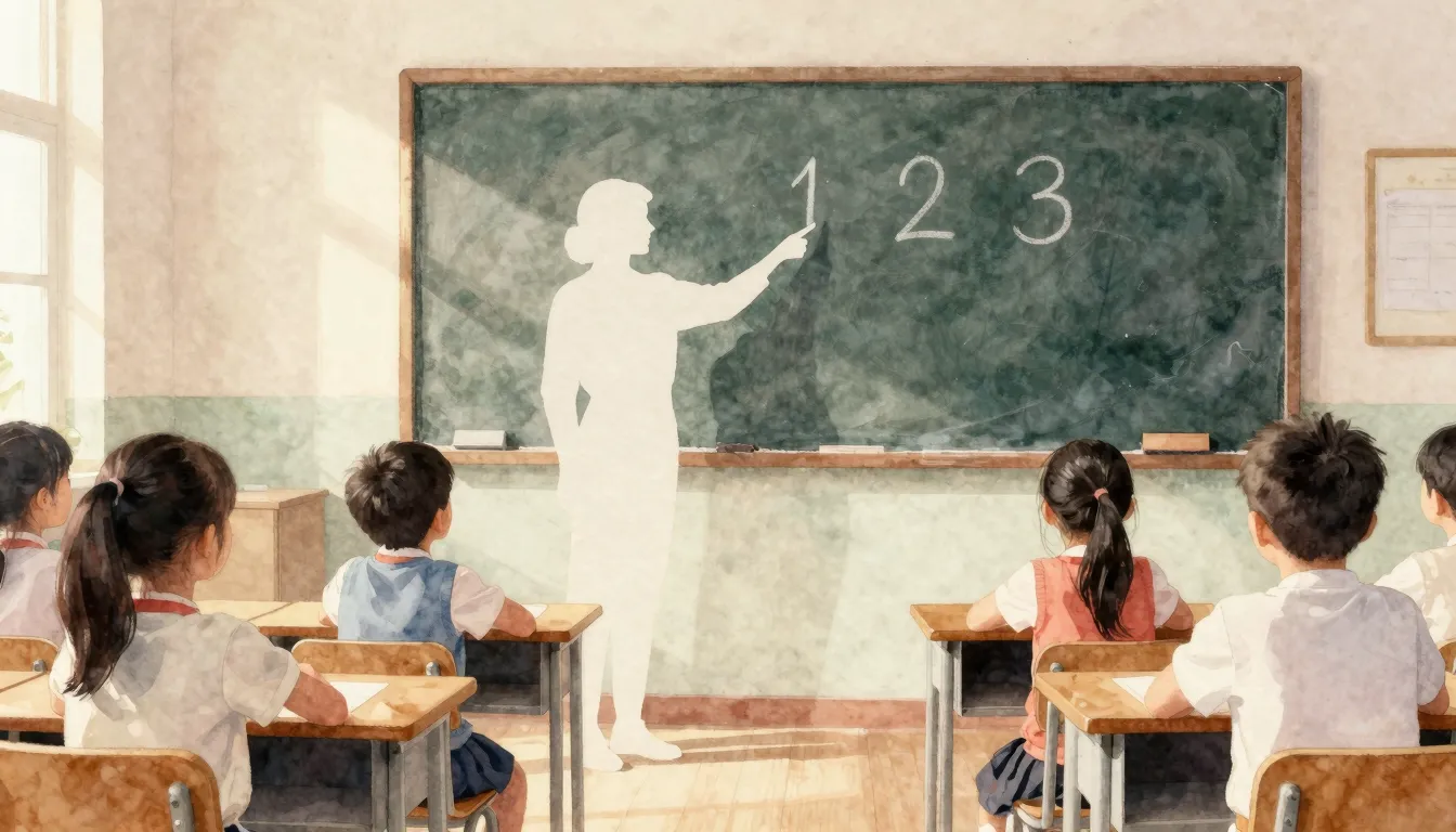 Watercolor style. Silhouette of a teacher pointing at a blac...