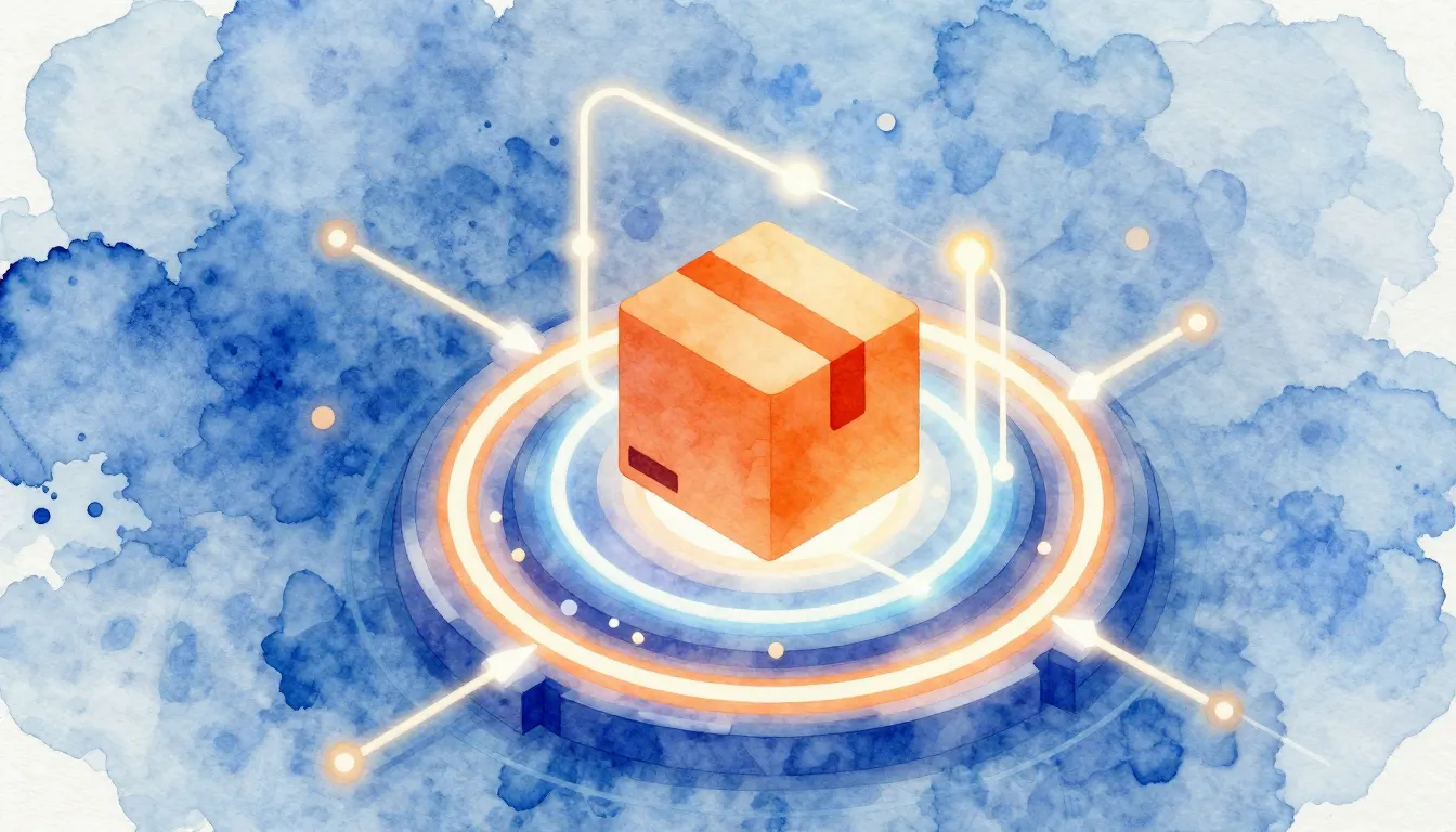 Watercolor style. A futuristic glowing portal connecting a d...