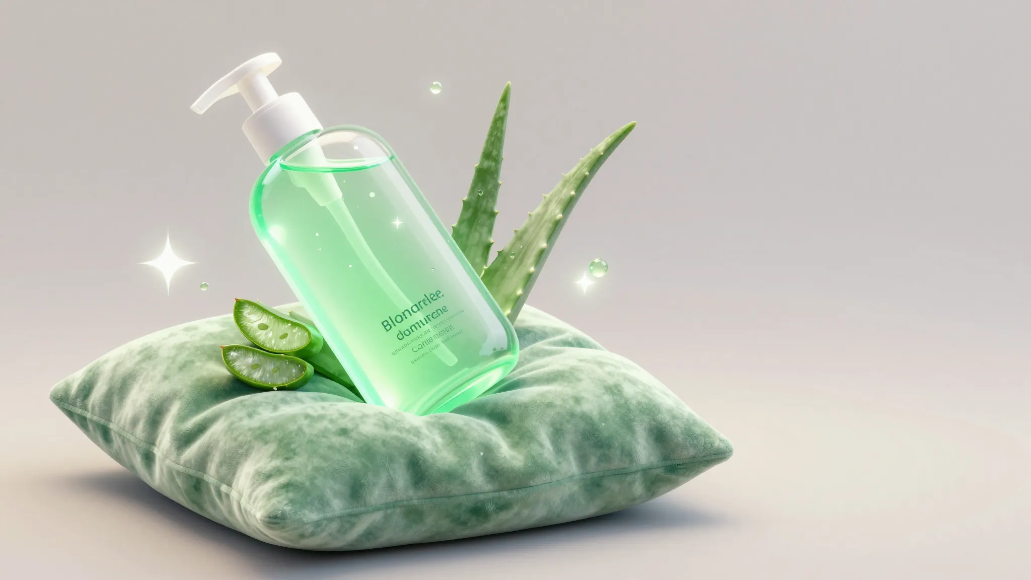 Watercolor style. A glowing green bottle of aloe vera gel re...