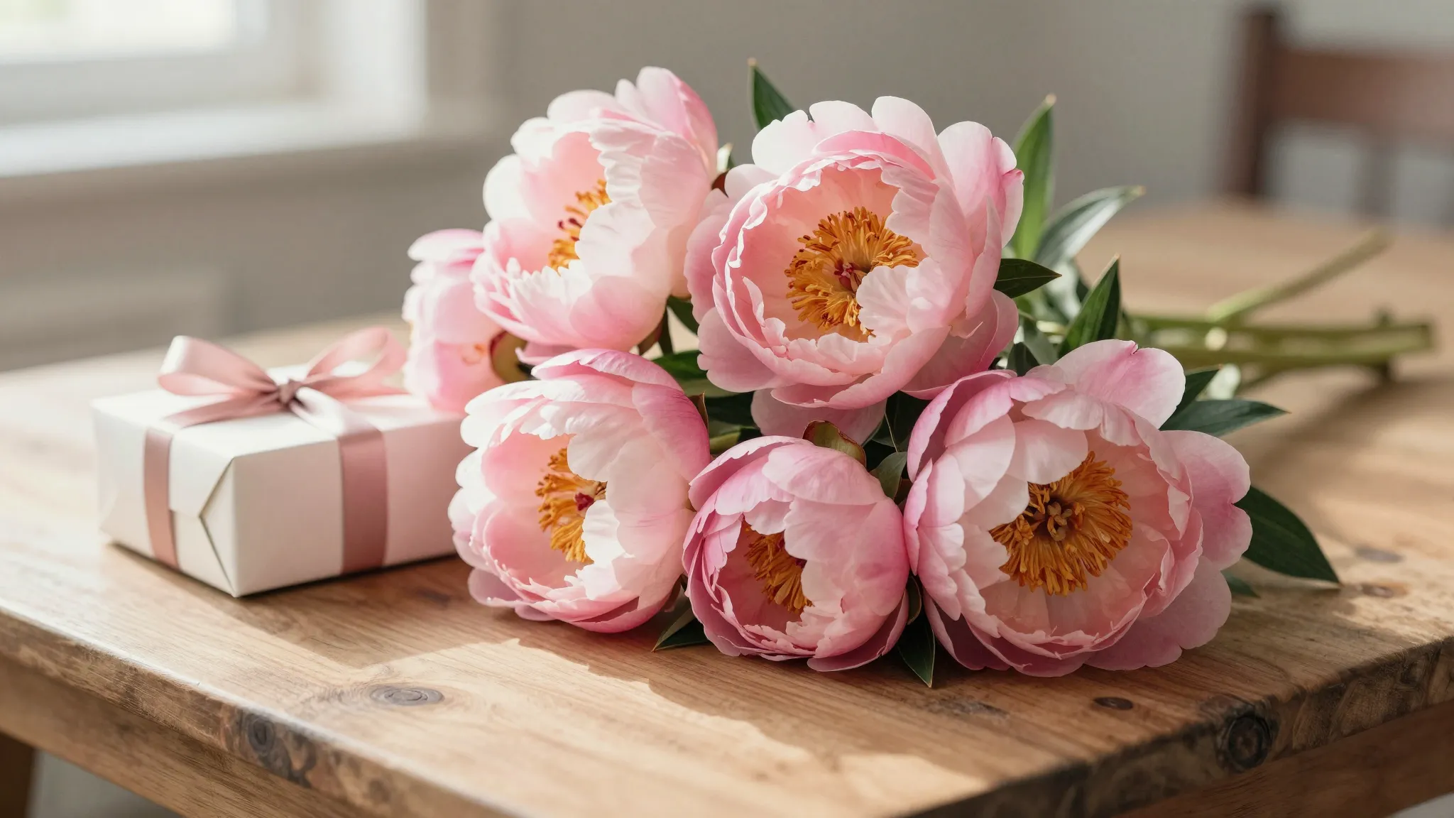 Watercolor style. A beautiful bouquet of pink peonies and a ...