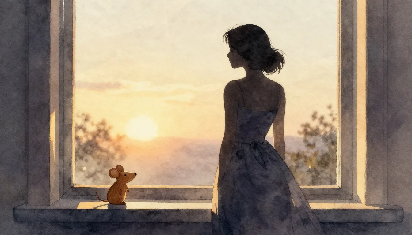 Watercolor style. Silhouette of a graceful woman standing by...