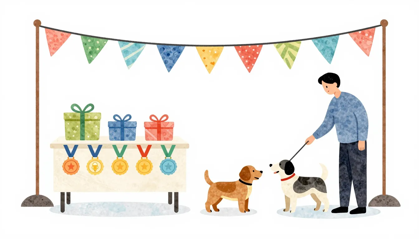 Watercolor style. A minimalist illustration of a dog show ri...