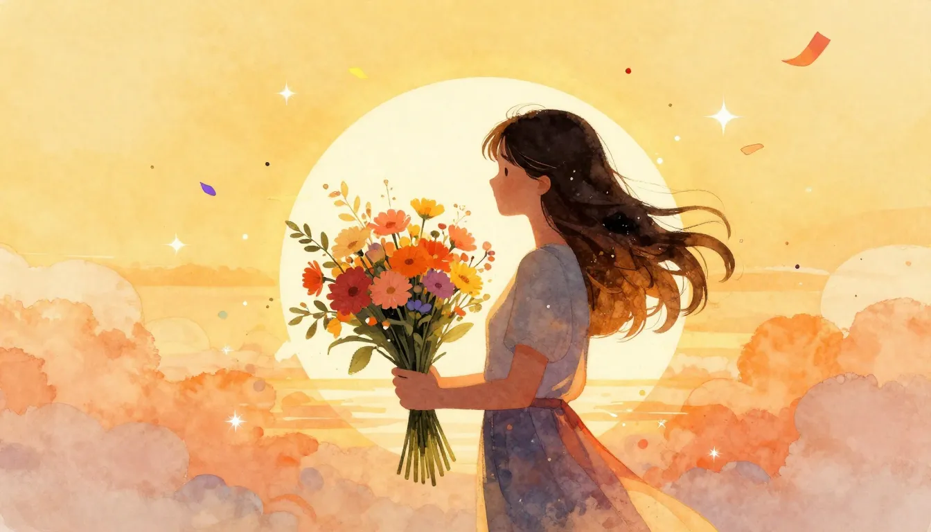 Watercolor style. A silhouette of a woman holding a large bo...