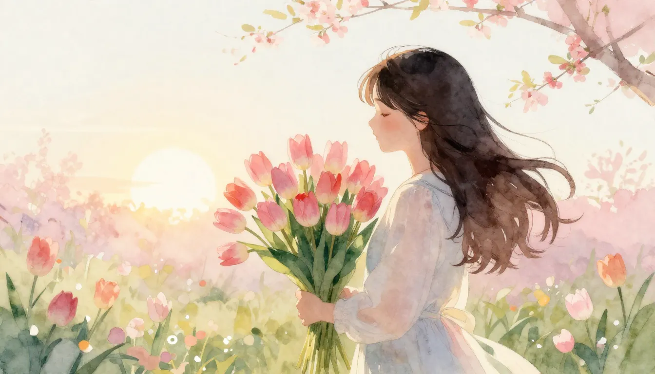 Watercolor style. A silhouette of a woman holding a large bo...