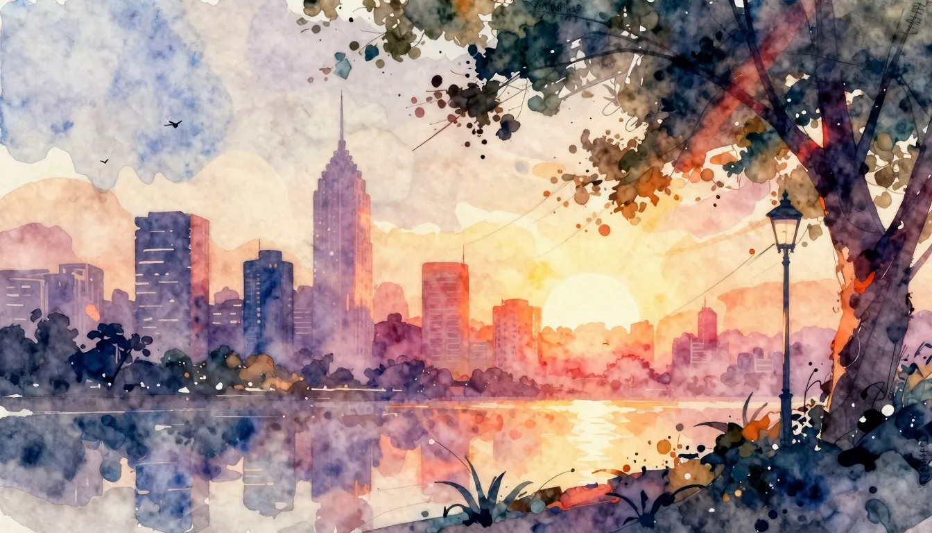 Vibrant watercolor style. Techno album cover, abstract city ...