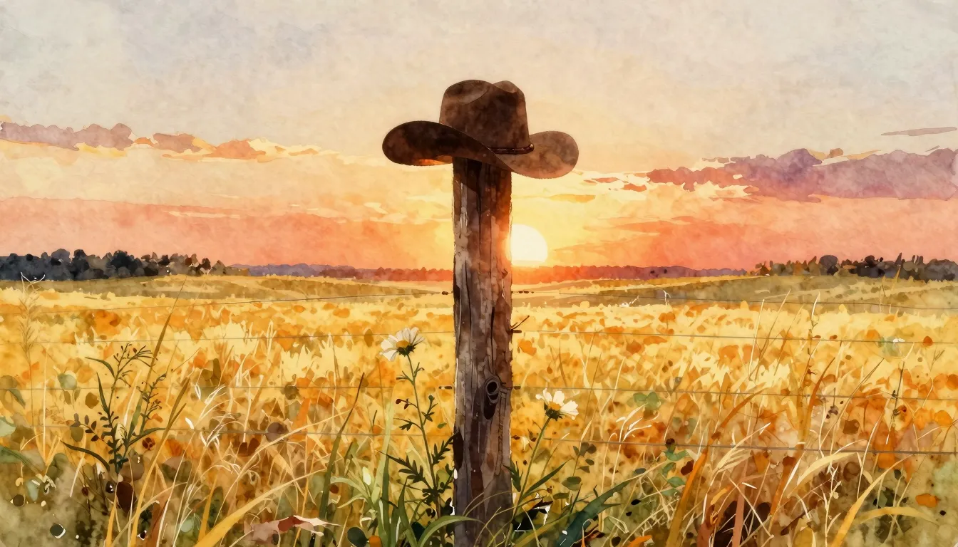 Vibrant watercolor style. Country song album cover. A lone, ...