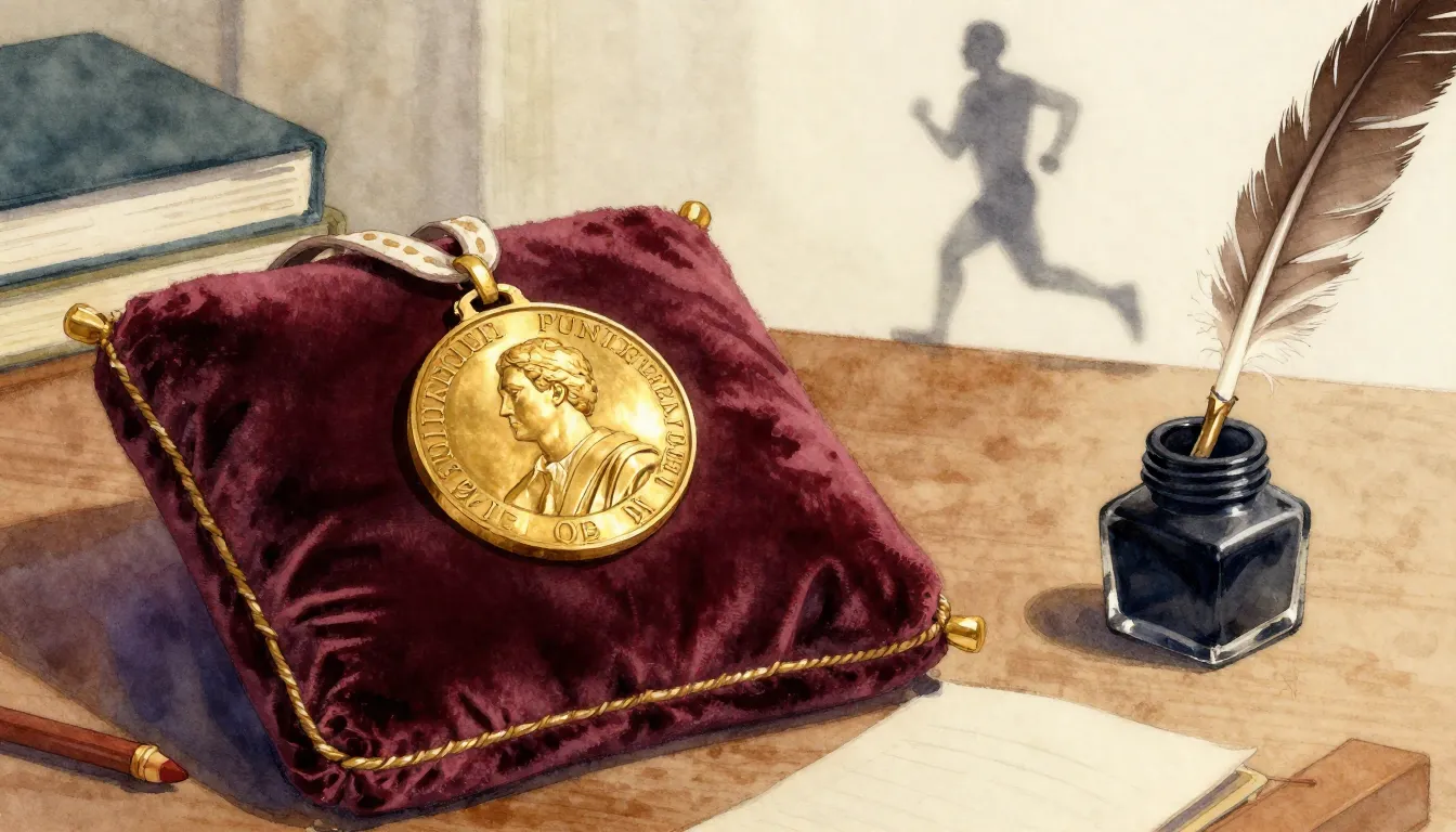 Watercolor style. Golden medal on a velvet cushion, office d...