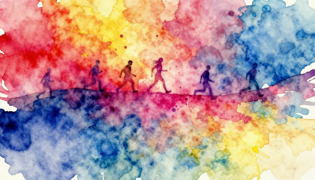 Vibrant watercolor style. Rock album cover. Abstract, dynami...