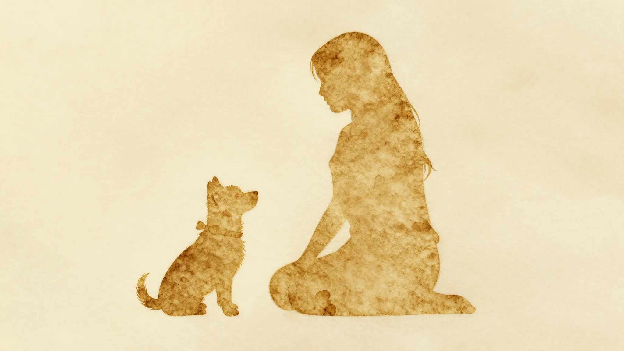 Watercolor style. A silhouette of a tiny dog with a small bo...